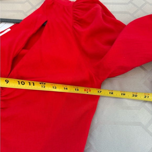 New Lovers + Friends Rosalie Mini Dress Red One Shoulder Linen Blend Size L - Picture 6 of 7